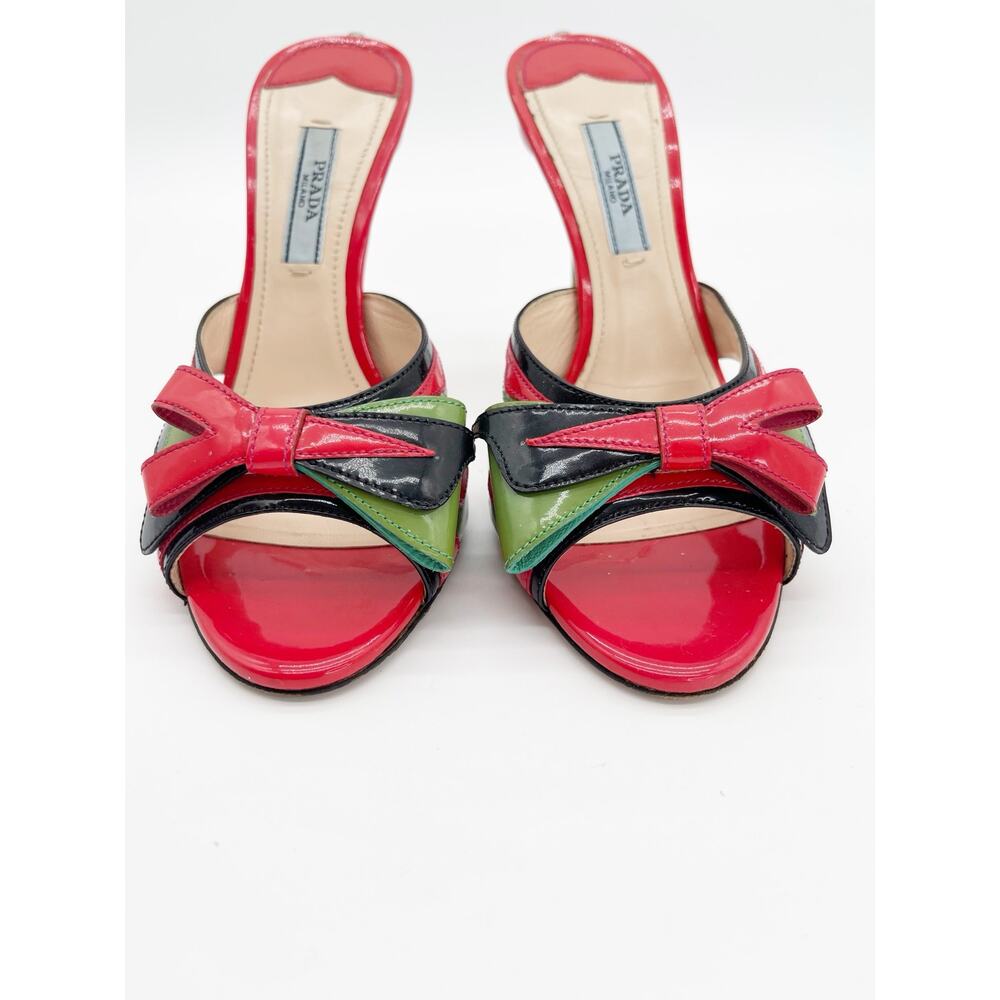 Prada S/S 2012 Runway Red Patent Hot Rod Rocket Tail Light Mule Sandals IT 36.5 - Picture 9 of 15
